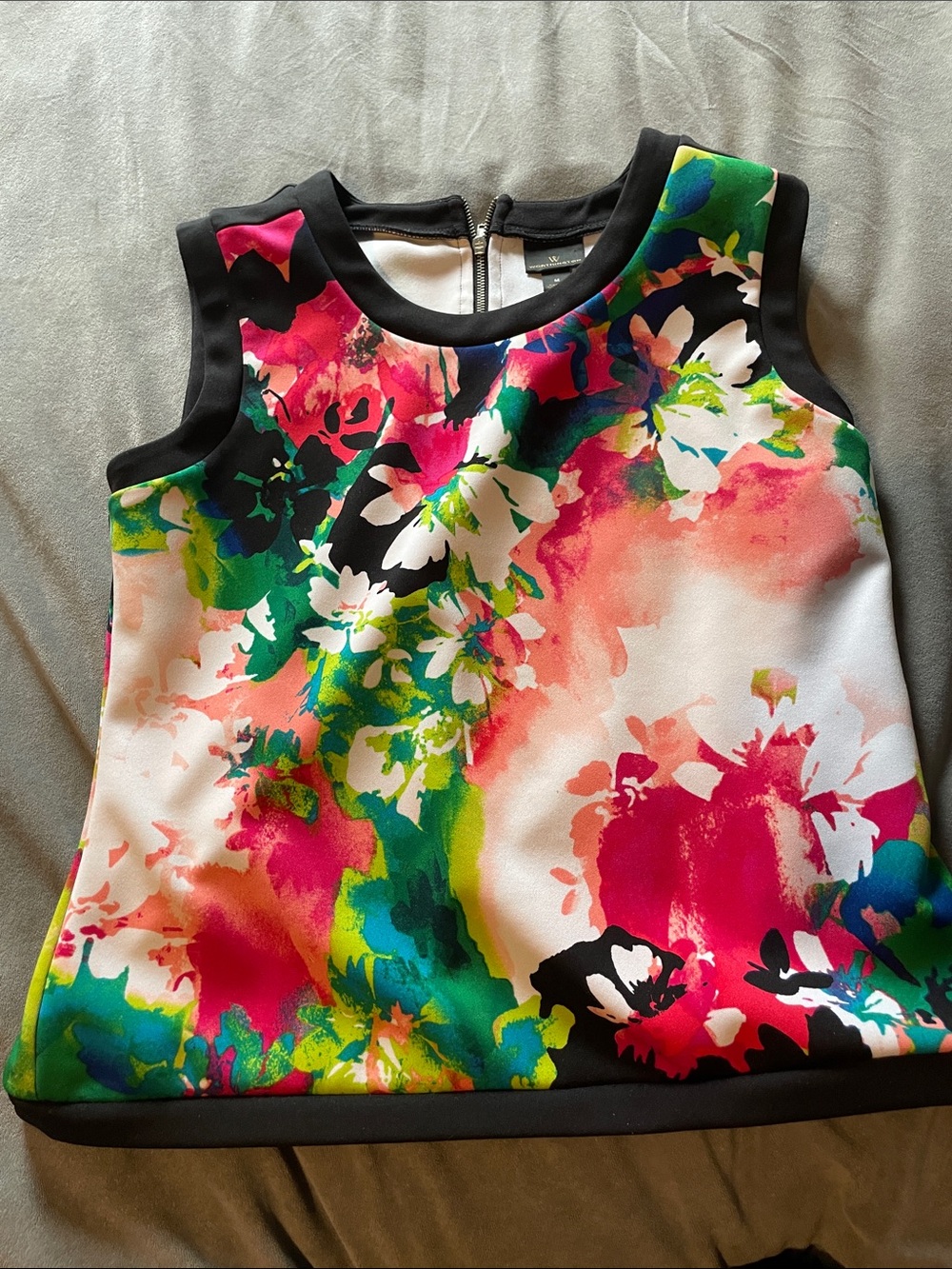 Worthington Floral Print Tank Top - Black, Pink, Green, White